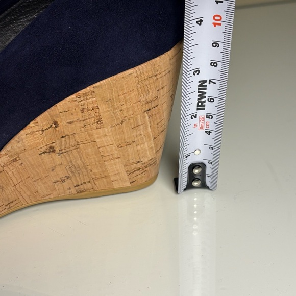 Stuart Weitzman Anna blue suede peep-toe platform cork wedge pumps Size 7.5 - Picture 9 of 9